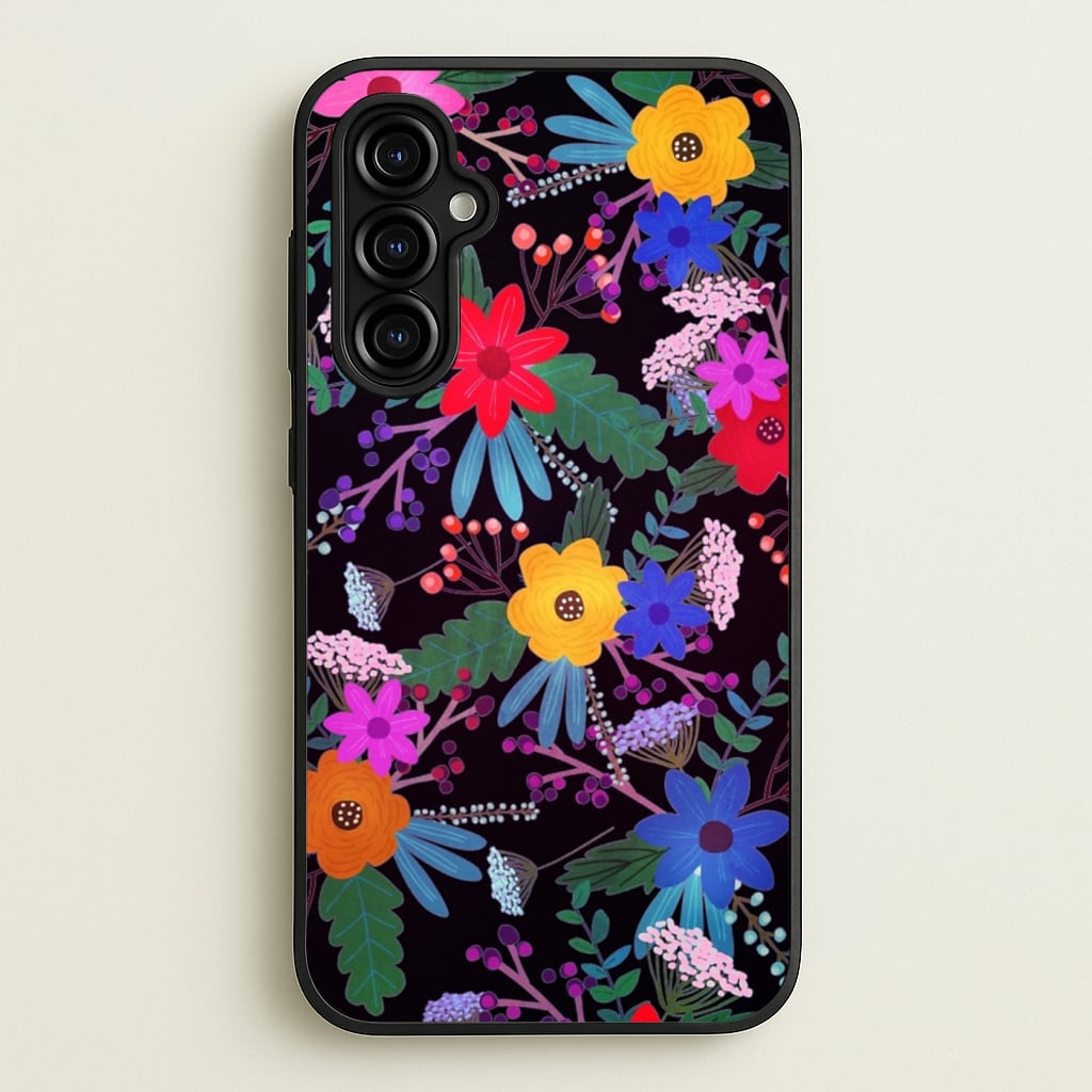 Black & Colourful Floral Pattern - Floral Phone Case for Galaxy A54