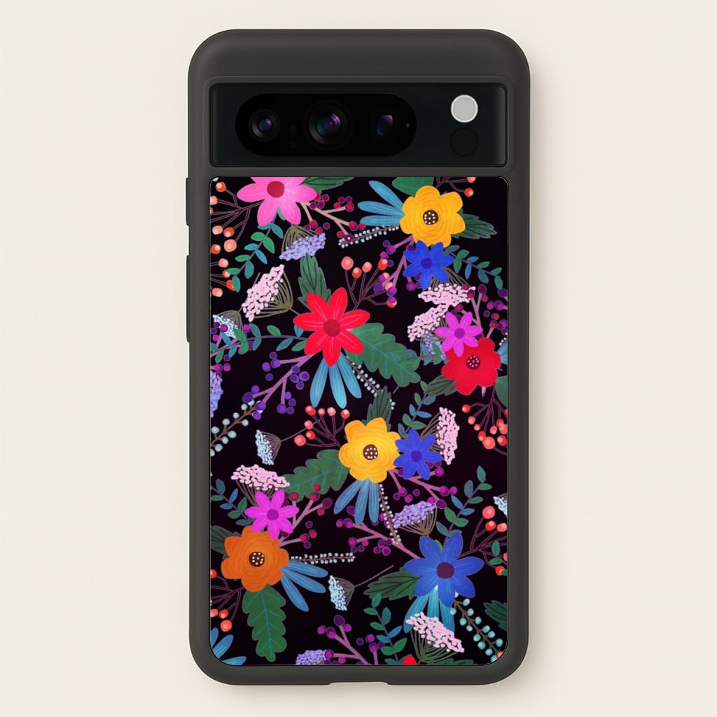 Black & Colourful Floral Pattern - Floral Phone Case for Google Pixel 8 Pro