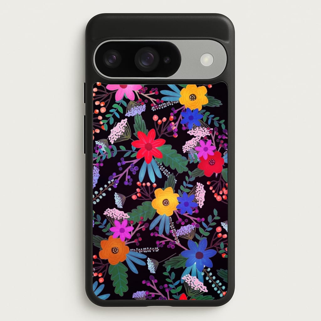 Black & Colourful Floral Pattern Phone Case for Google Pixel 10 / 10 Pro