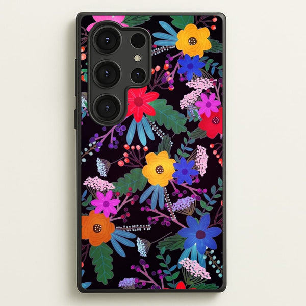 Black & Colourful Floral Pattern - Floral Phone Case for Galaxy S25 Ultra