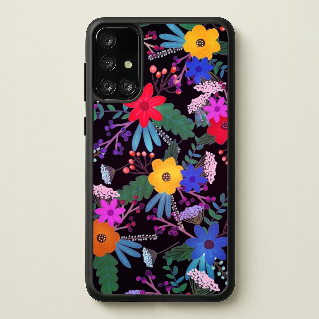 Black & Colourful Floral Pattern - Floral Phone Case for Galaxy A71