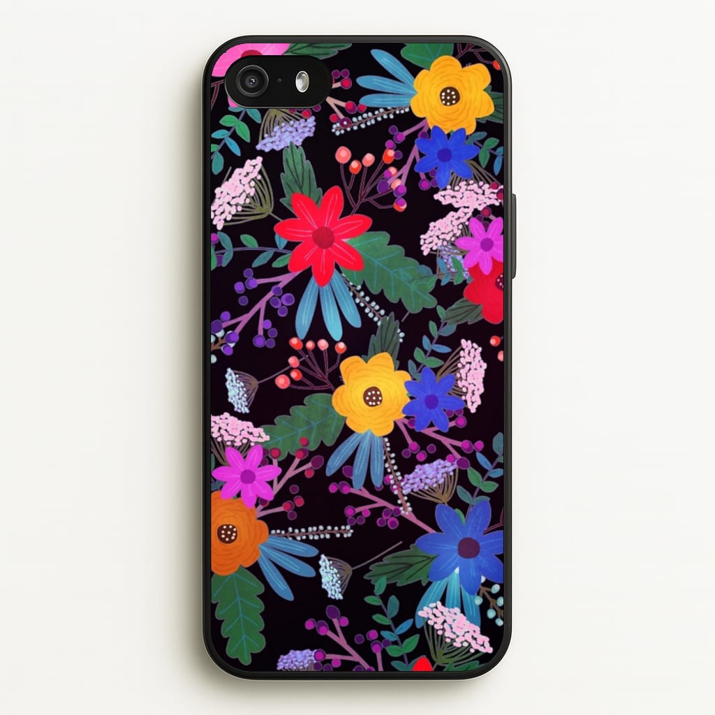 Black & Colourful Floral Pattern - Floral Phone Case for iPhone 5 / 5s / SE 2016