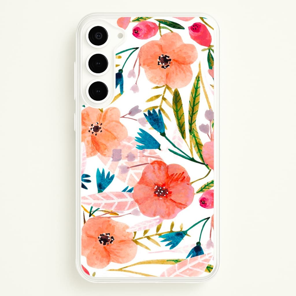 Peach Watercolour Floral Pattern - Floral Phone Case for Galaxy S23 Plus