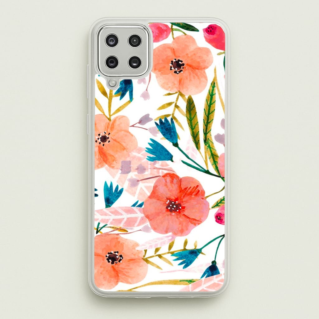 Peach Watercolour Floral Pattern - Floral Phone Case for Galaxy A12