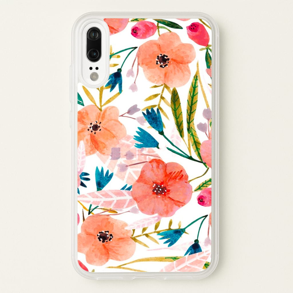 Peach Watercolour Floral Pattern - Floral Phone Case for Huawei P20