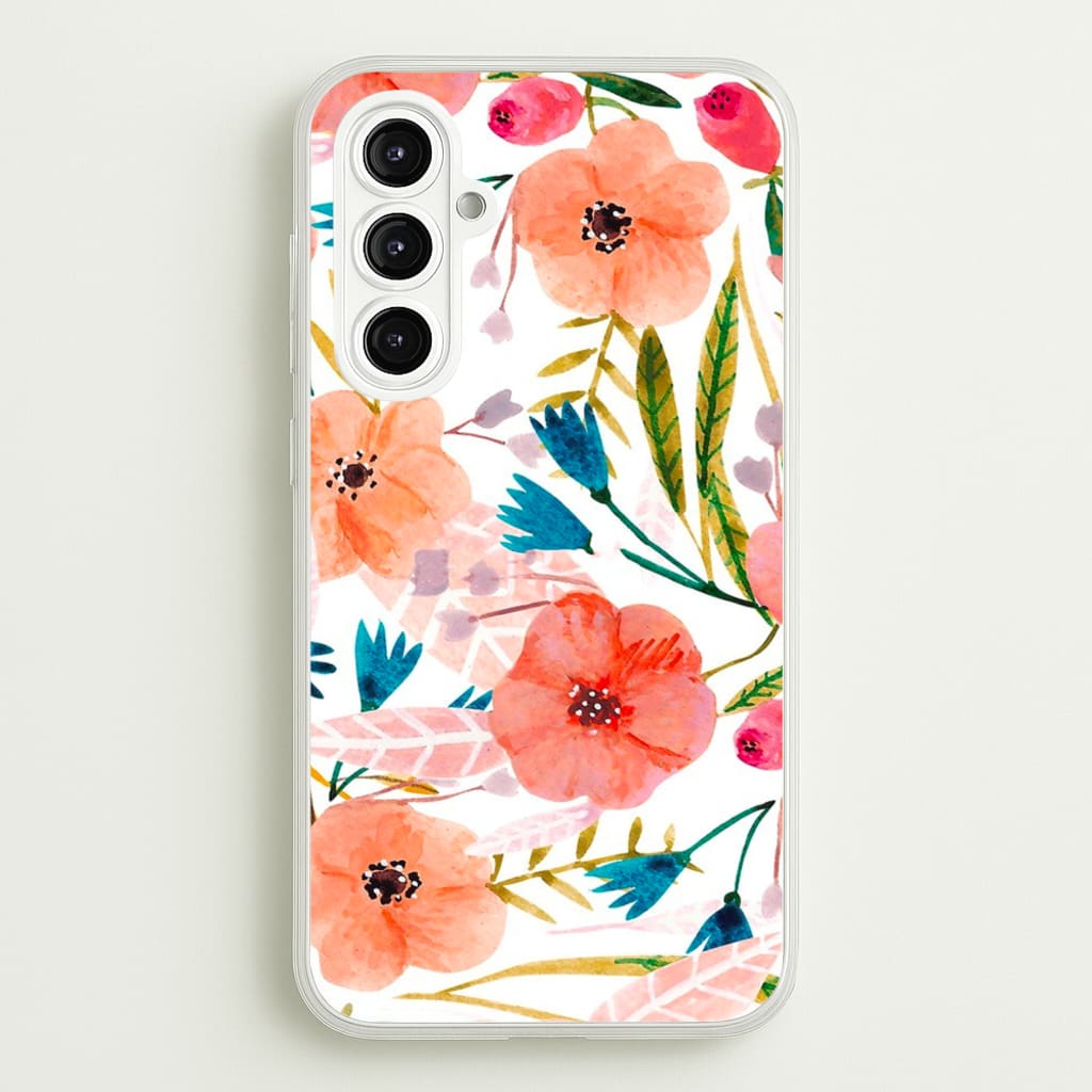 Peach Watercolour Floral Pattern - Floral Phone Case for Galaxy A16