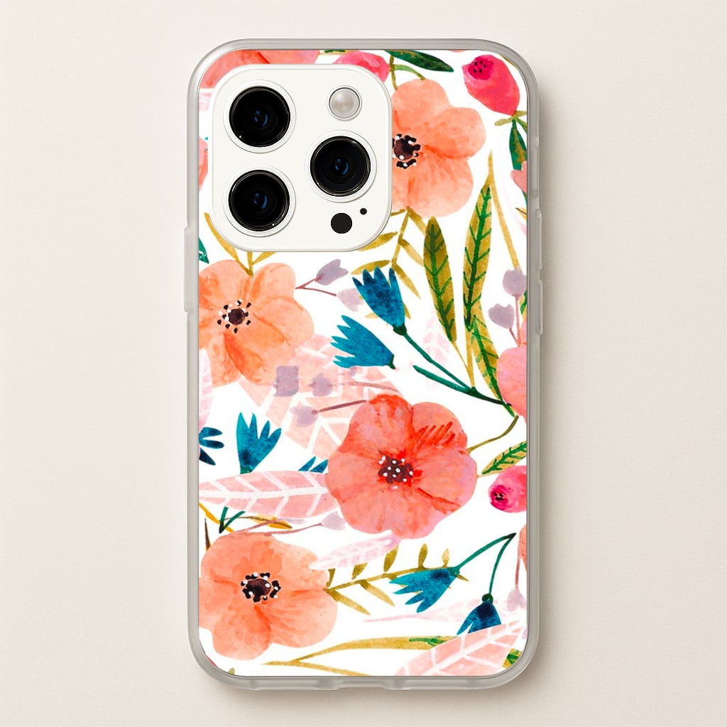 Peach Watercolour Floral Pattern - Floral Phone Case for iPhone 14 Pro Max