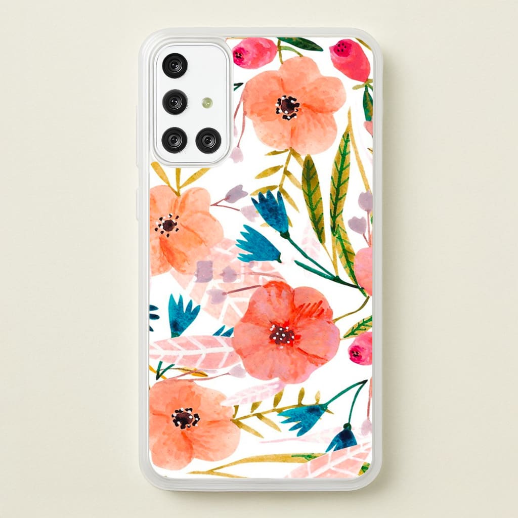 Peach Watercolour Floral Pattern - Floral Phone Case for Galaxy A71