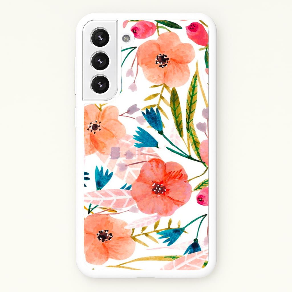 Peach Watercolour Floral Pattern - Floral Phone Case for Galaxy S22 Plus