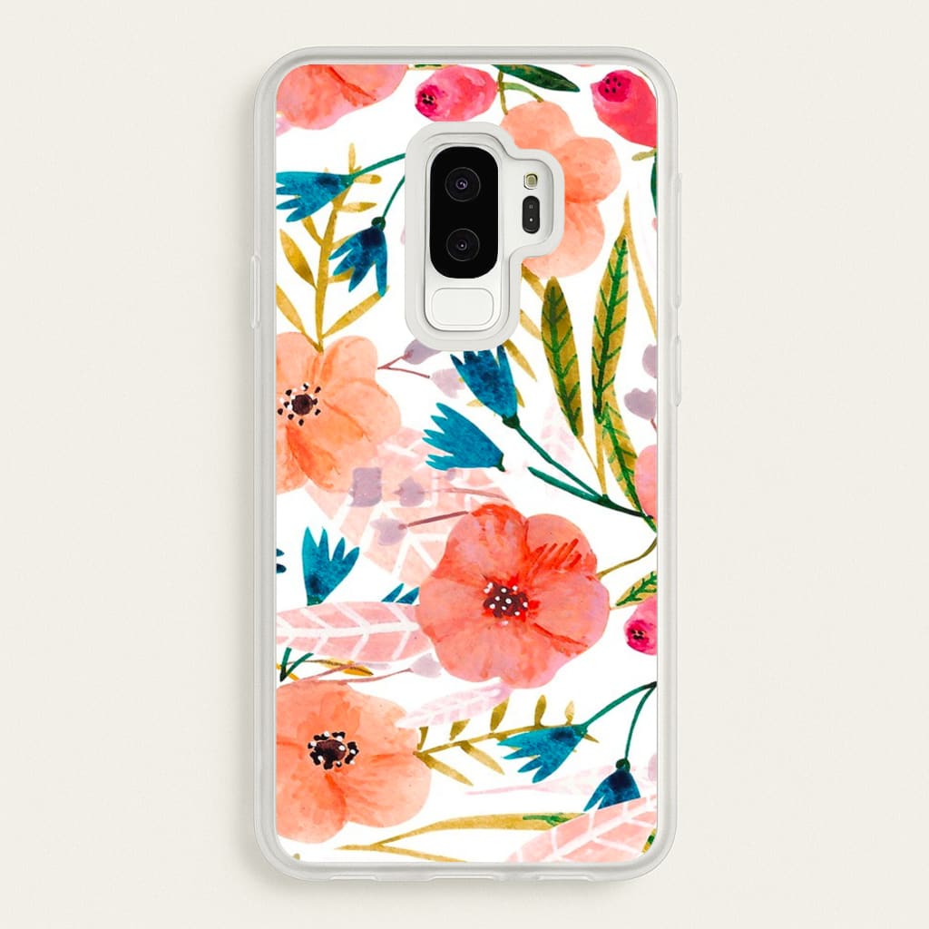 Peach Watercolour Floral Pattern - Floral Phone Case for Galaxy S9 Plus