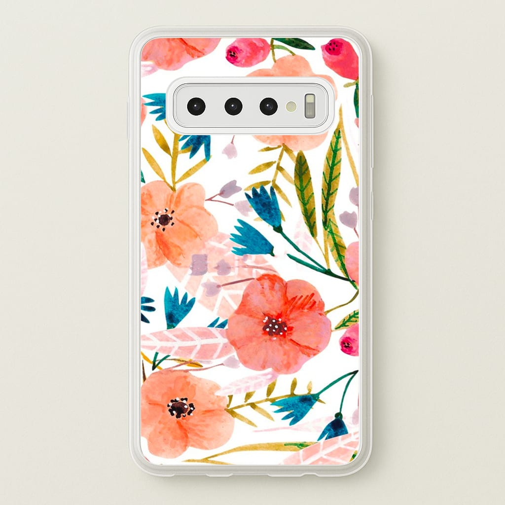 Peach Watercolour Floral Pattern - Floral Phone Case for Galaxy S10 Plus