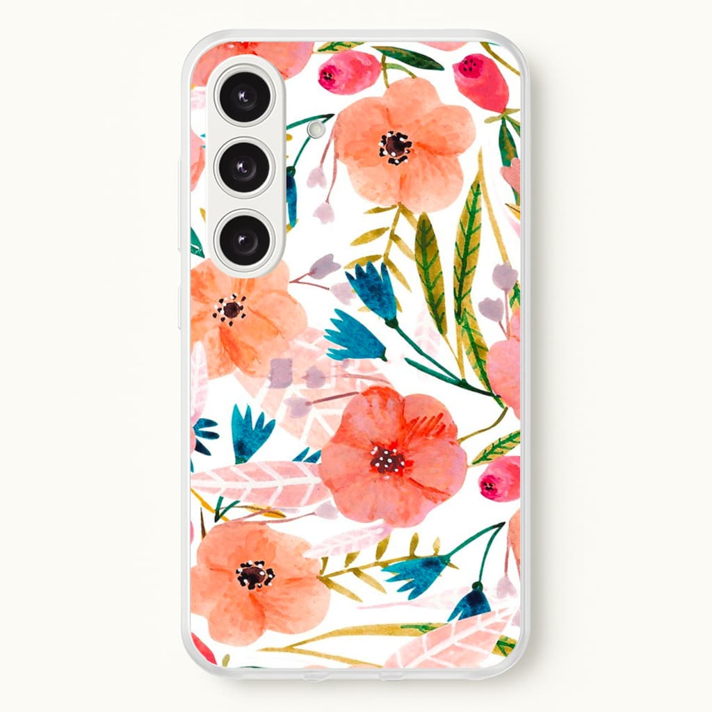 Peach Watercolour Floral Pattern - Floral Phone Case for Galaxy S24FE