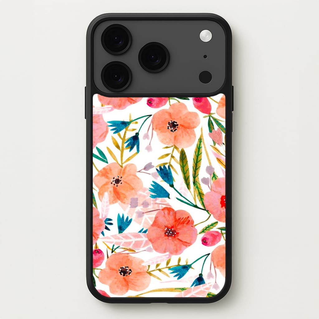 Peach Watercolour Floral Pattern Phone Case for iPhone 17 Pro