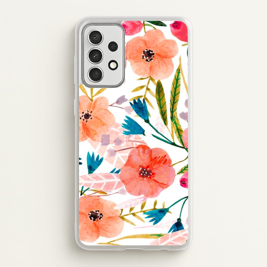Peach Watercolour Floral Pattern - Floral Phone Case for Galaxy A52 / A52s