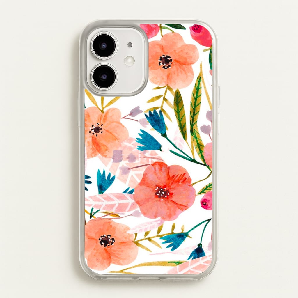 Peach Watercolour Floral Pattern - Floral Phone Case for iPhone 12 Mini