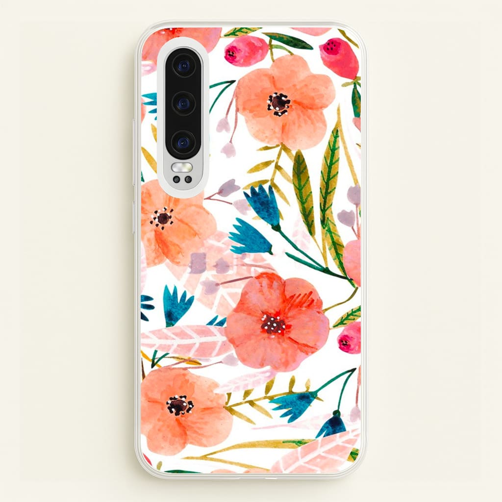 Peach Watercolour Floral Pattern - Floral Phone Case for Huawei P30