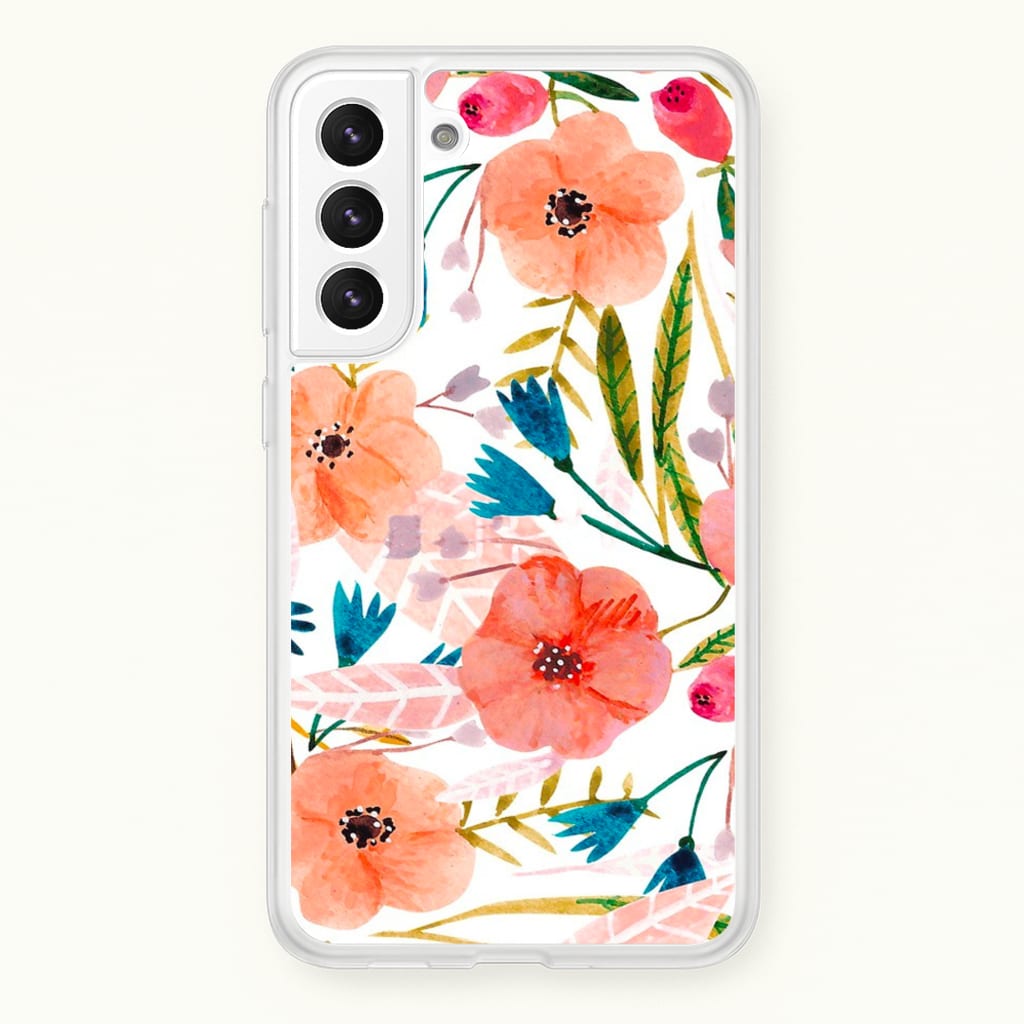 Peach Watercolour Floral Pattern - Floral Phone Case for Galaxy S21 Plus