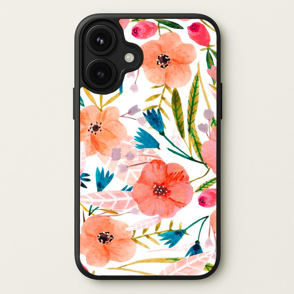 Peach Watercolour Floral Pattern Phone Case for iPhone 17
