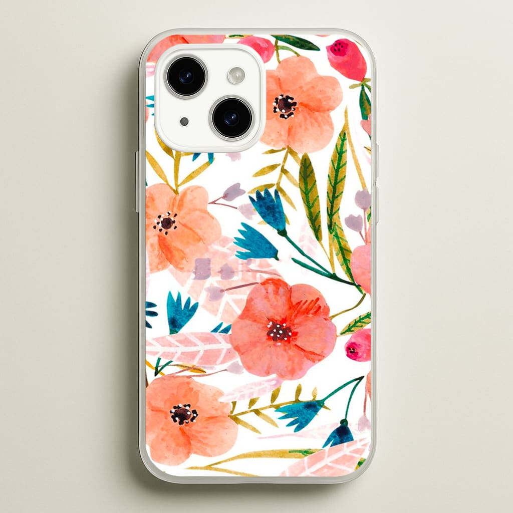 Peach Watercolour Floral Pattern - Floral Phone Case for iPhone 15 Plus