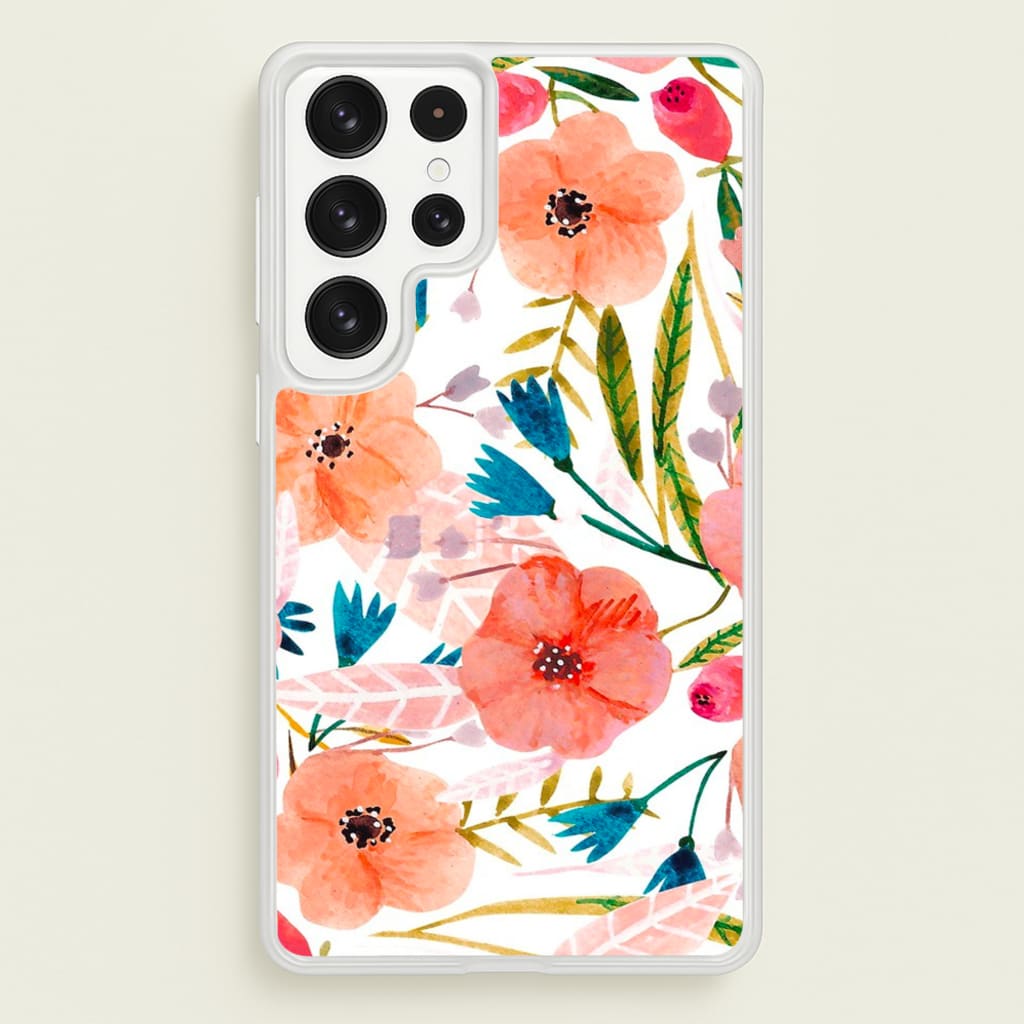 Peach Watercolour Floral Pattern - Floral Phone Case for Galaxy S23 Ultra
