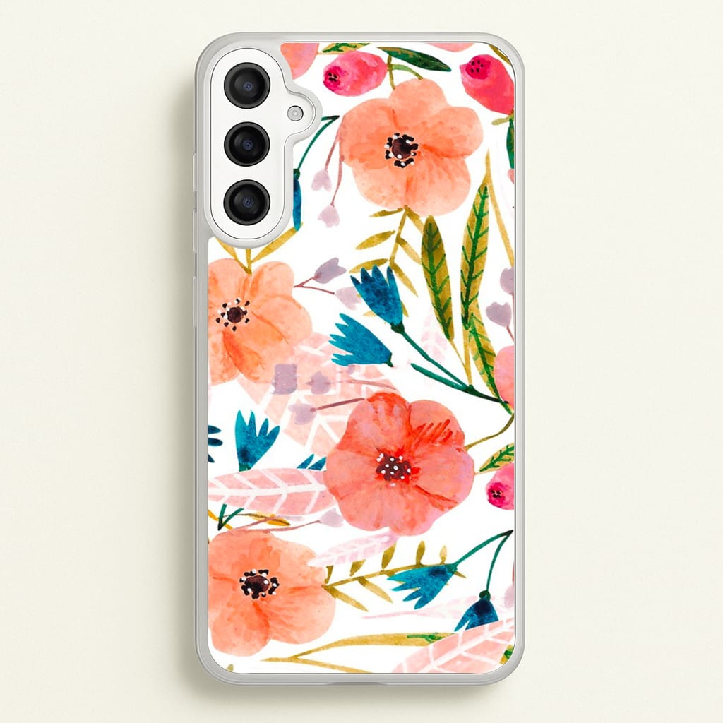 Peach Watercolour Floral Pattern - Floral Phone Case for Galaxy A34