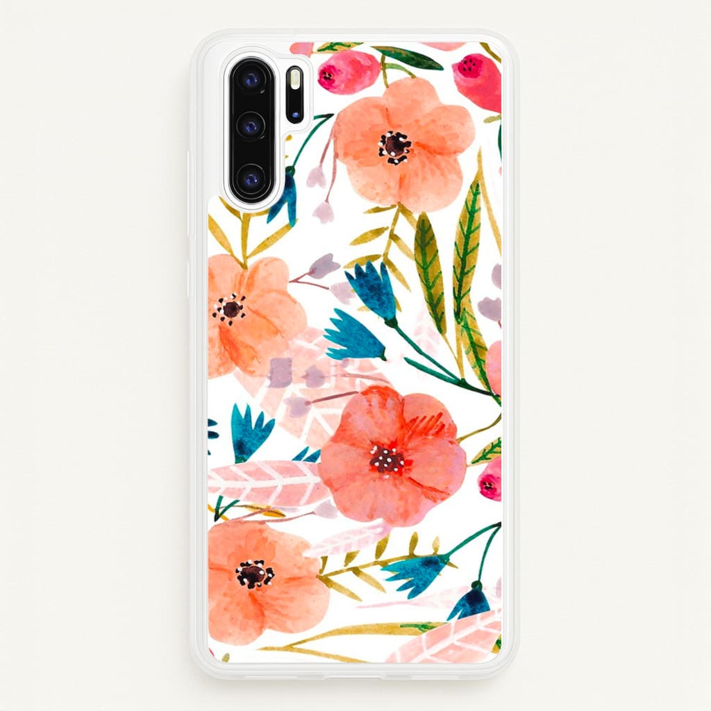 Peach Watercolour Floral Pattern - Floral Phone Case for Huawei P30 Pro