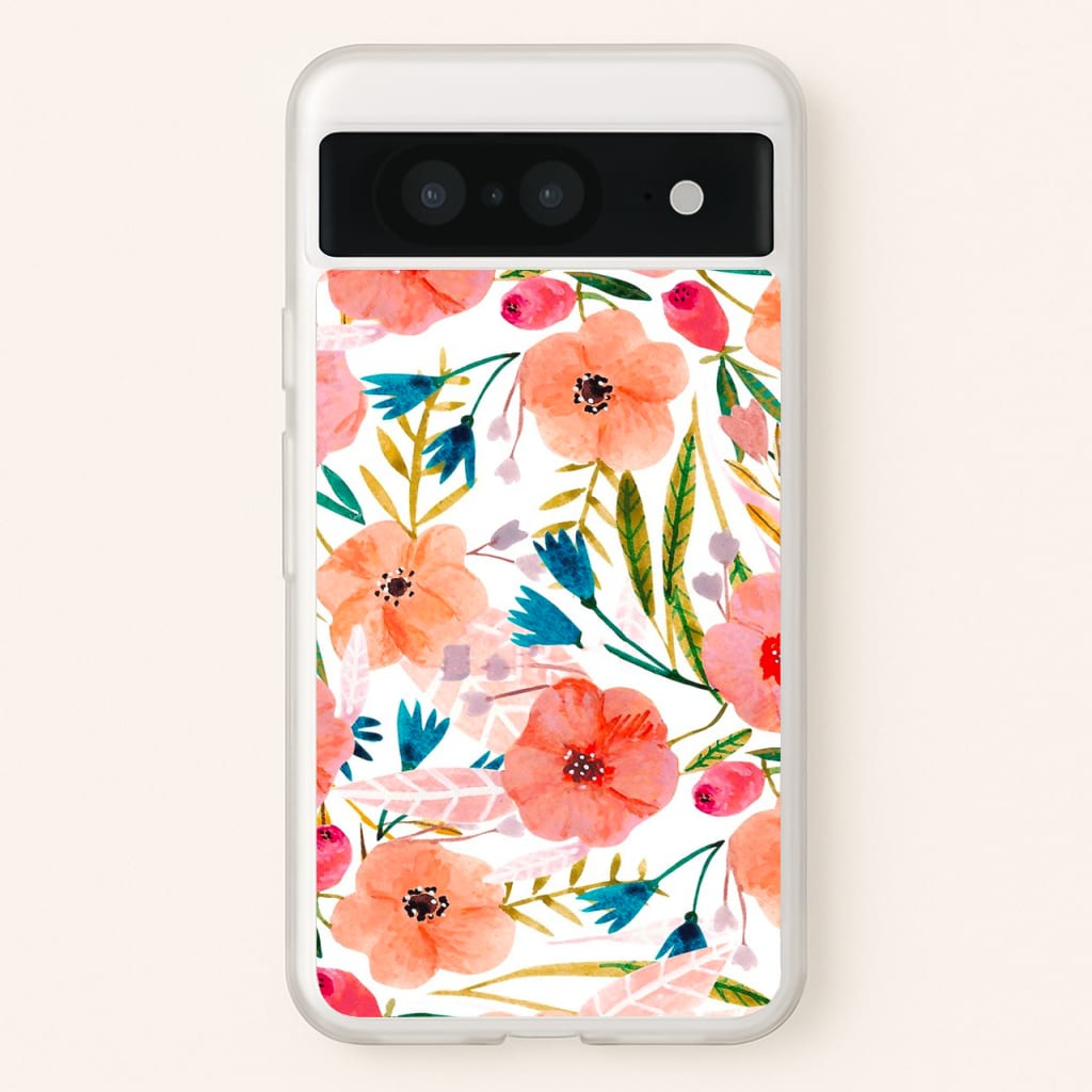 Peach Watercolour Floral Pattern - Floral Phone Case for Google Pixel 8
