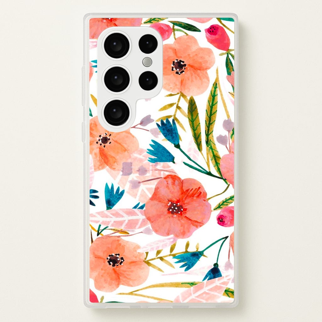 Peach Watercolour Floral Pattern - Floral Phone Case for Galaxy S24 Ultra