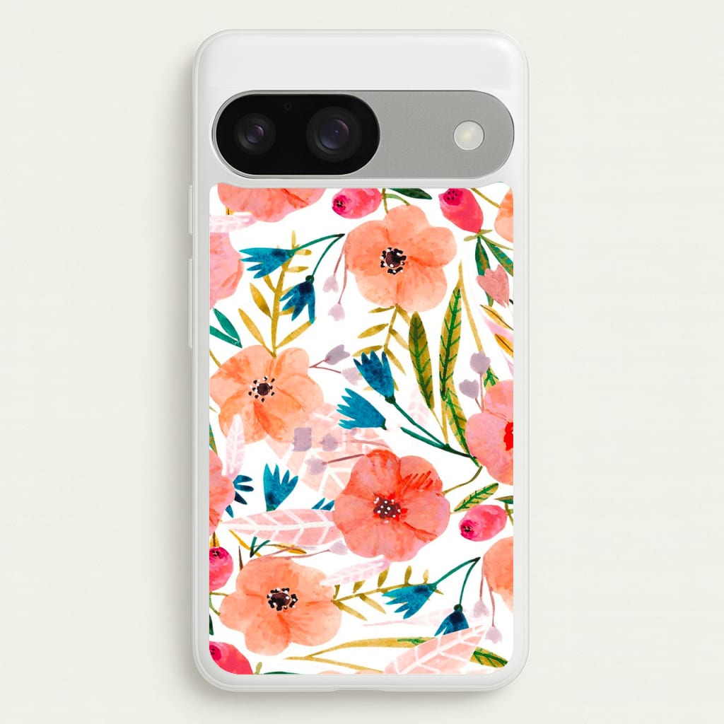 Peach Watercolour Floral Pattern - Floral Phone Case for Google Pixel 9 / 9 Pro