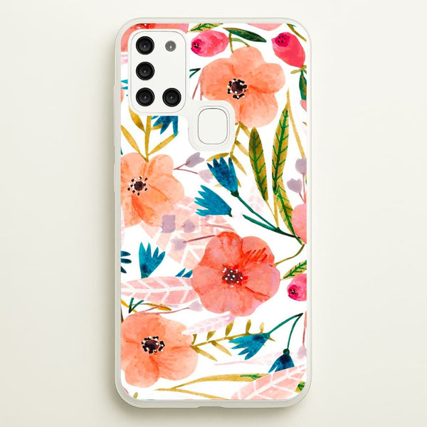 Peach Watercolour Floral Pattern - Floral Phone Case for Galaxy A21s