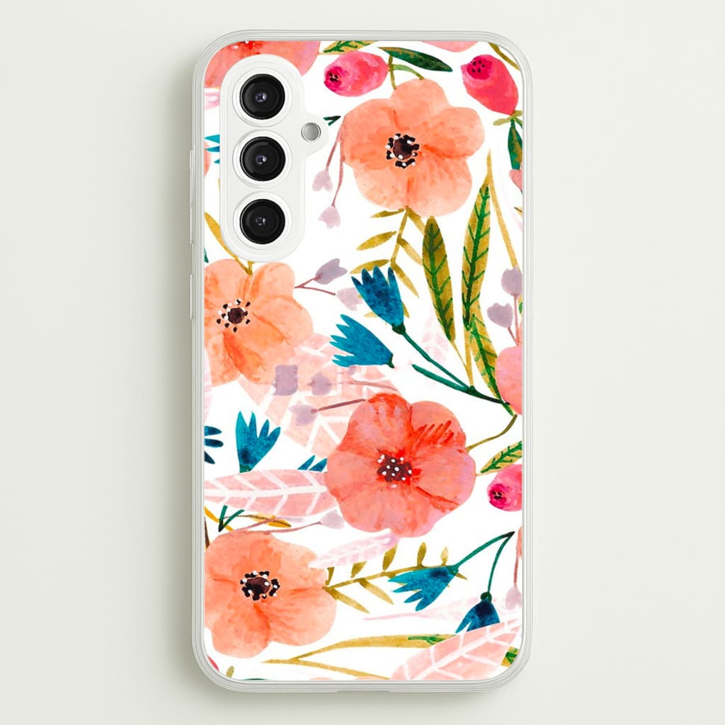 Peach Watercolour Floral Pattern - Floral Phone Case for Galaxy S23FE