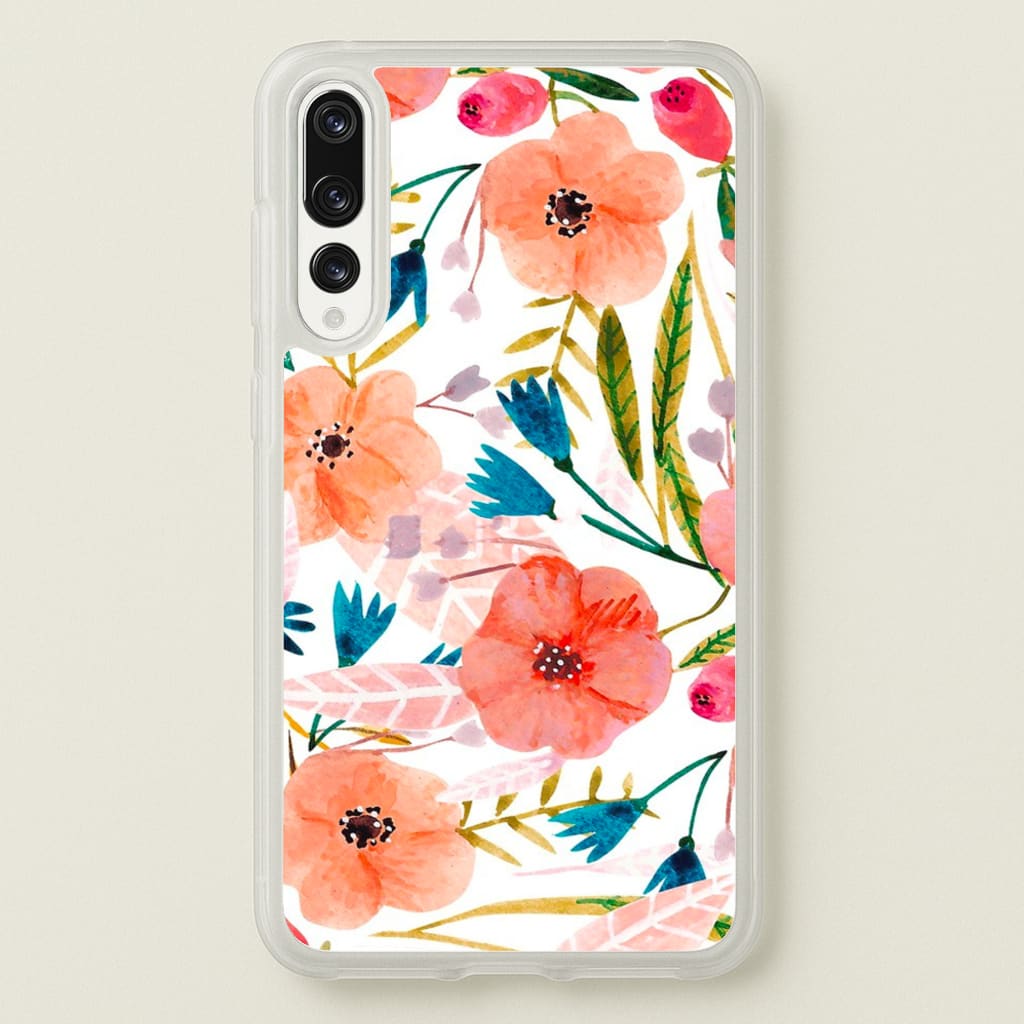 Peach Watercolour Floral Pattern - Floral Phone Case for Huawei P20 Pro