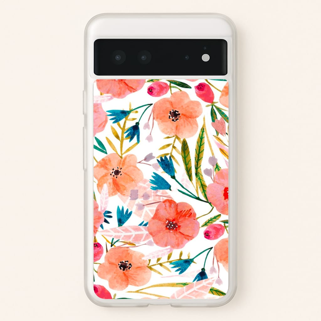 Peach Watercolour Floral Pattern - Floral Phone Case for Google Pixel 6