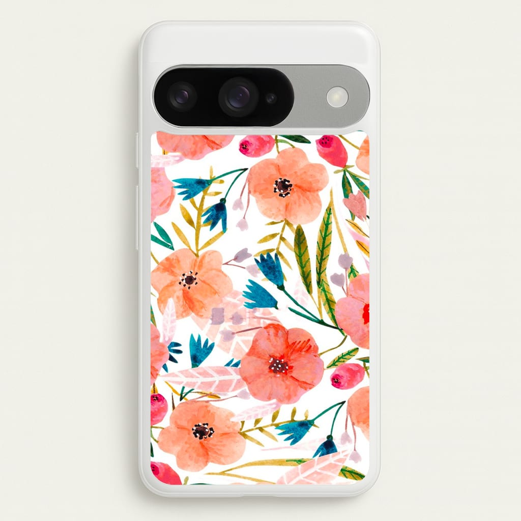 Peach Watercolour Floral Pattern Phone Case for Google Pixel 10 / 10 Pro