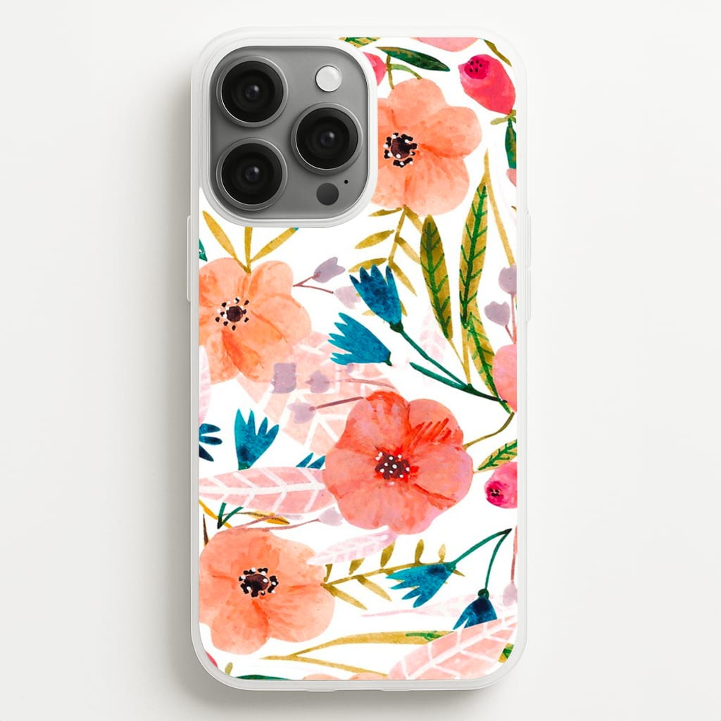Peach Watercolour Floral Pattern - Floral Phone Case for iPhone 13 Pro Max