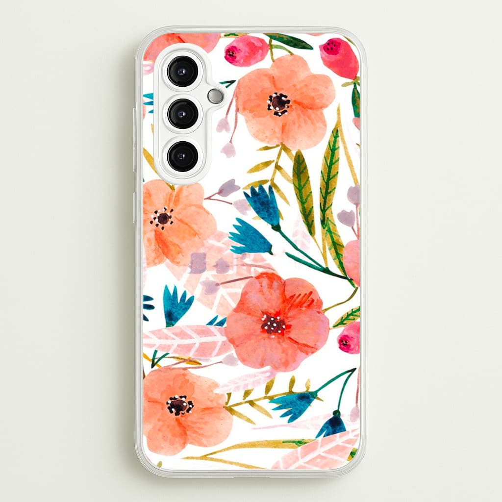 Peach Watercolour Floral Pattern - Floral Phone Case for Galaxy A14