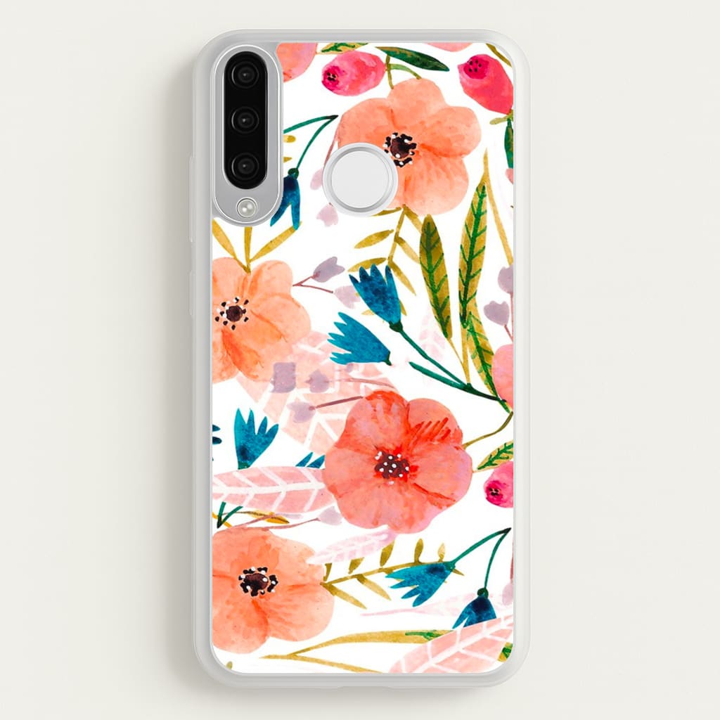 Peach Watercolour Floral Pattern - Floral Phone Case for Huawei P30 Lite