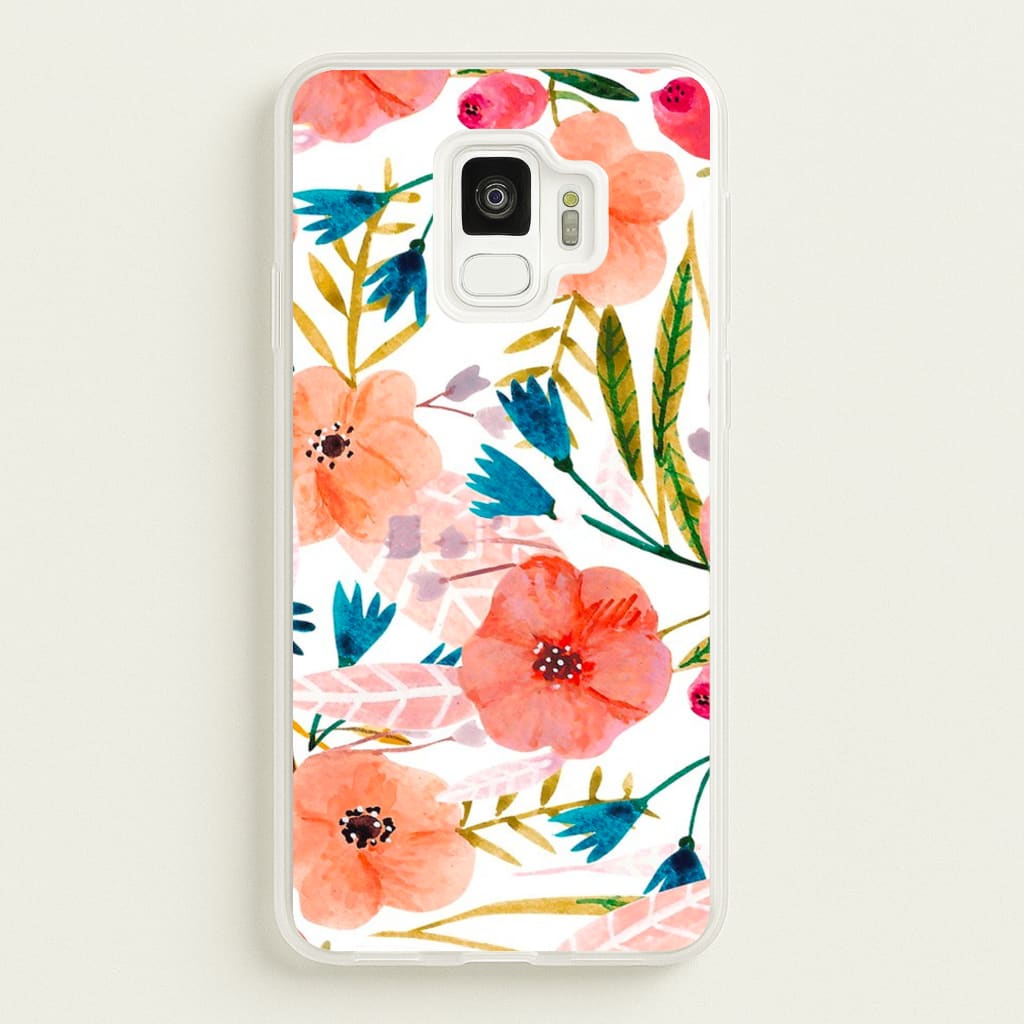 Peach Watercolour Floral Pattern - Floral Phone Case for Galaxy S9