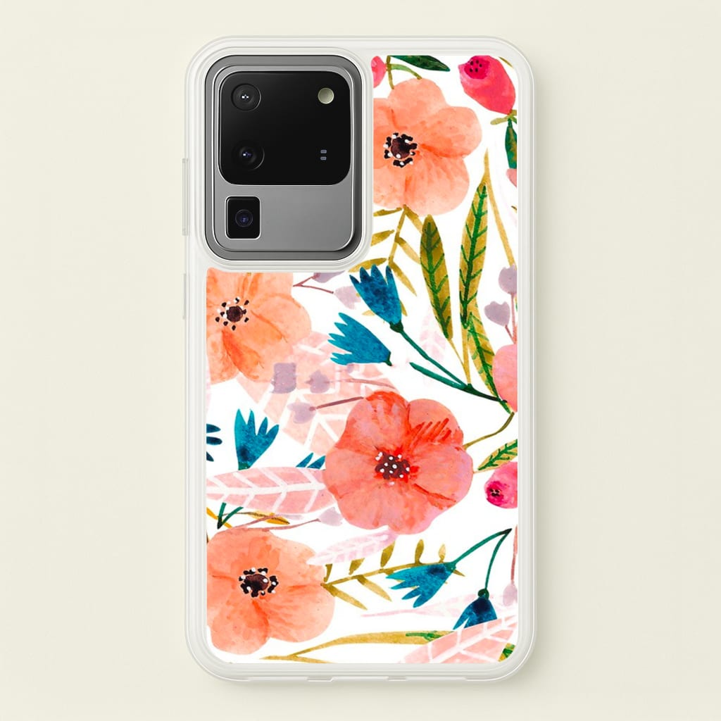 Peach Watercolour Floral Pattern - Floral Phone Case for Galaxy S20 Ultra