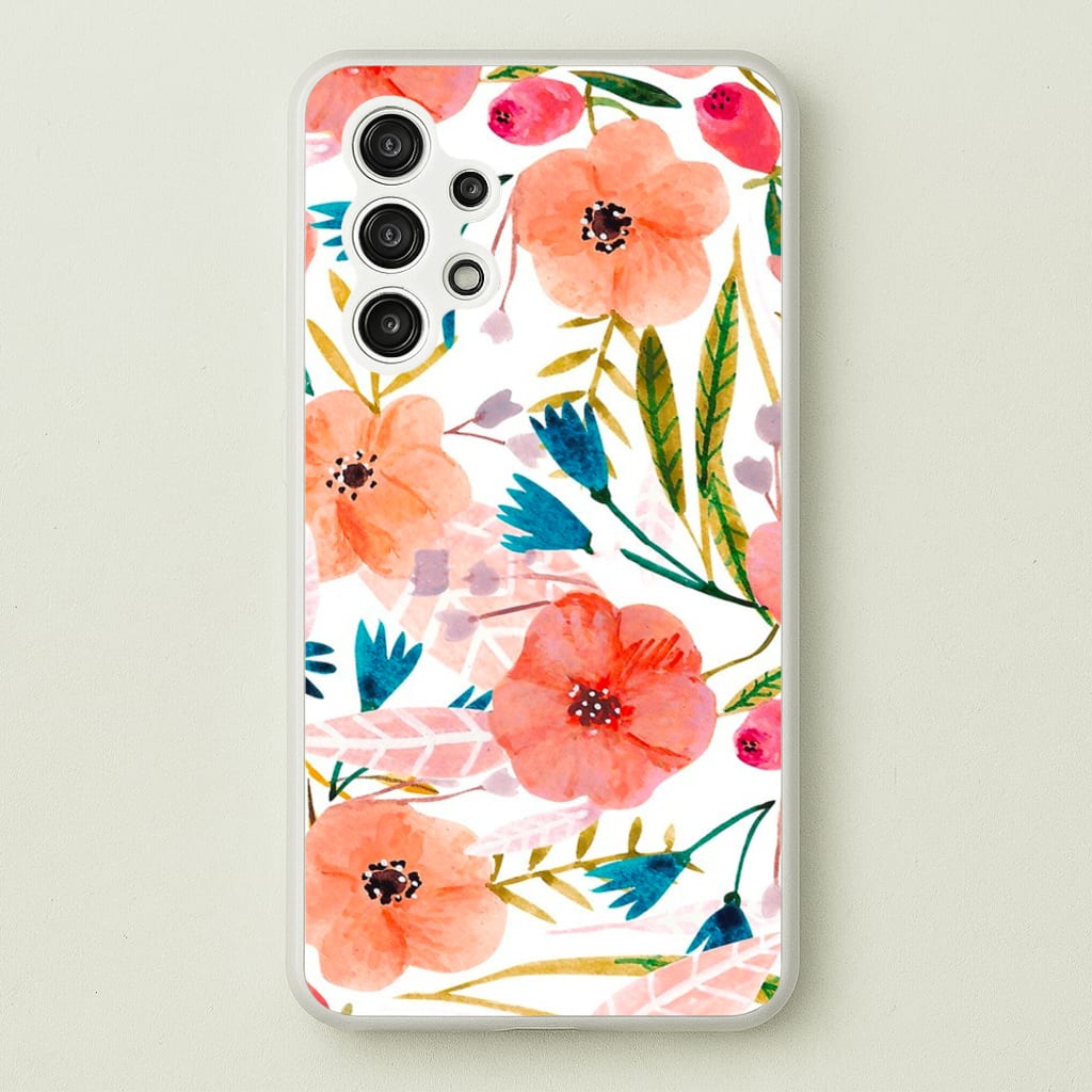 Peach Watercolour Floral Pattern - Floral Phone Case for Galaxy A13