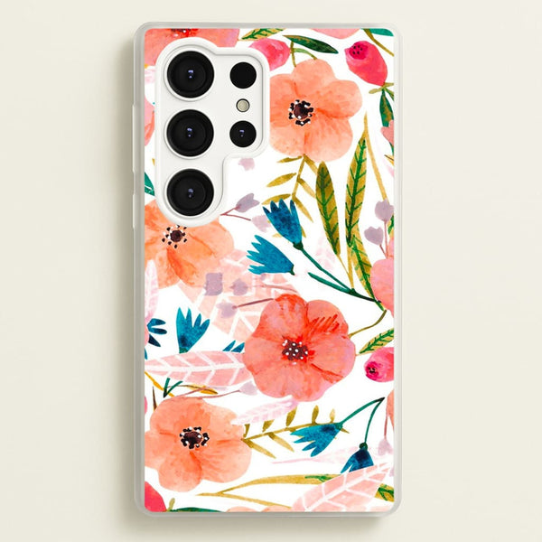 Peach Watercolour Floral Pattern - Floral Phone Case for Galaxy S25 Ultra