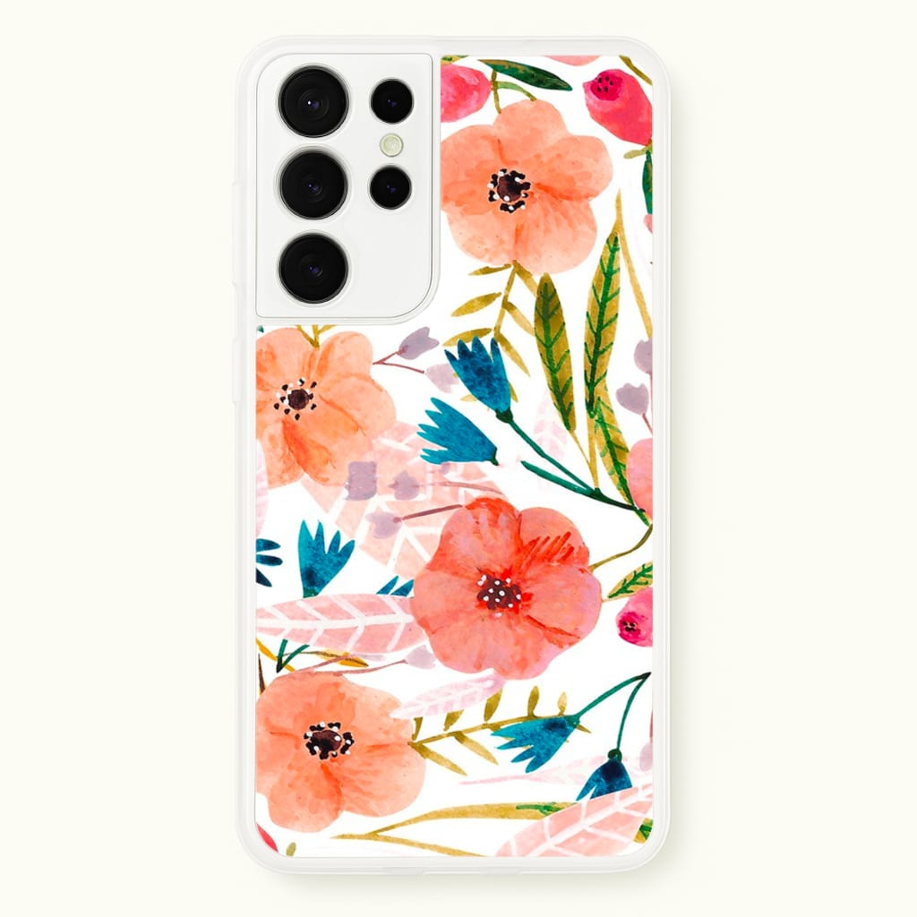 Peach Watercolour Floral Pattern - Floral Phone Case for Galaxy S21 Ultra