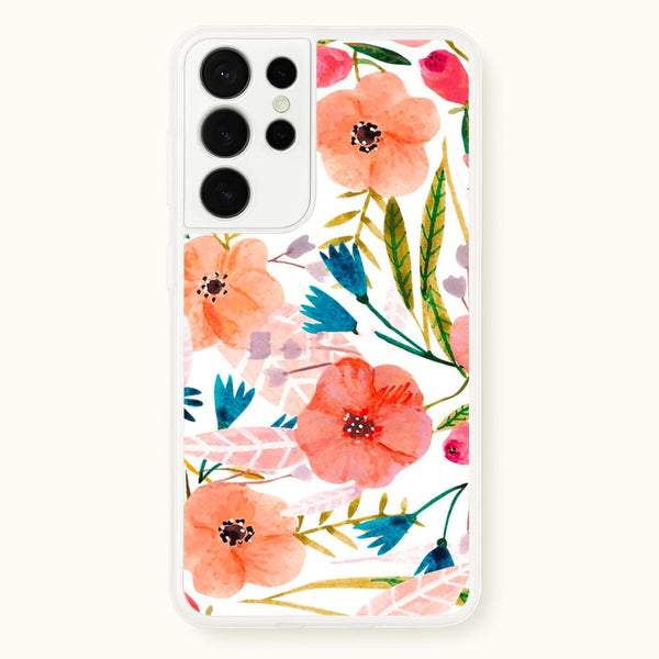 Peach Watercolour Floral Pattern - Floral Phone Case for Galaxy S21 Ultra
