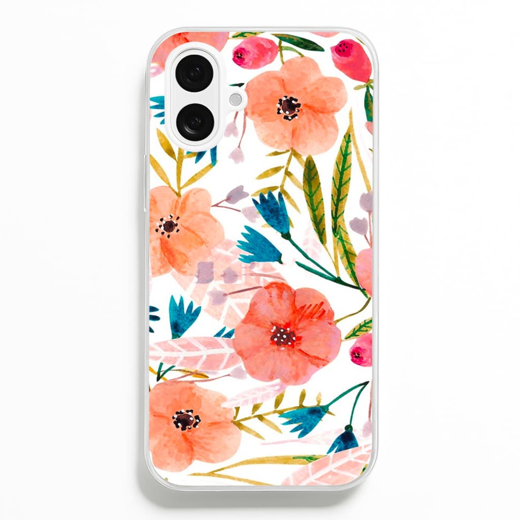Peach Watercolour Floral Pattern - Floral Phone Case for iPhone 16 Plus