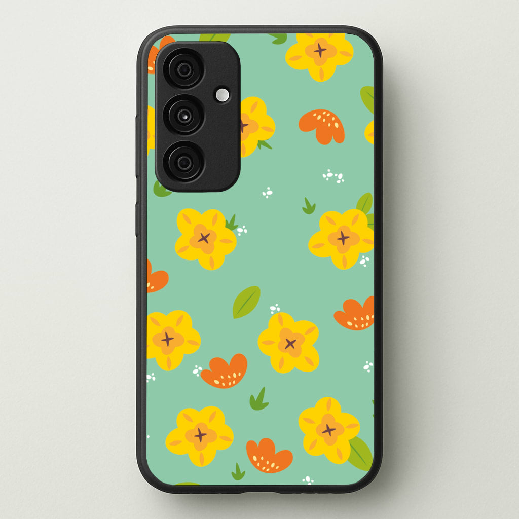 Yellow And Orange Pattern - Floral - Floral Phone Case for Galaxy A55