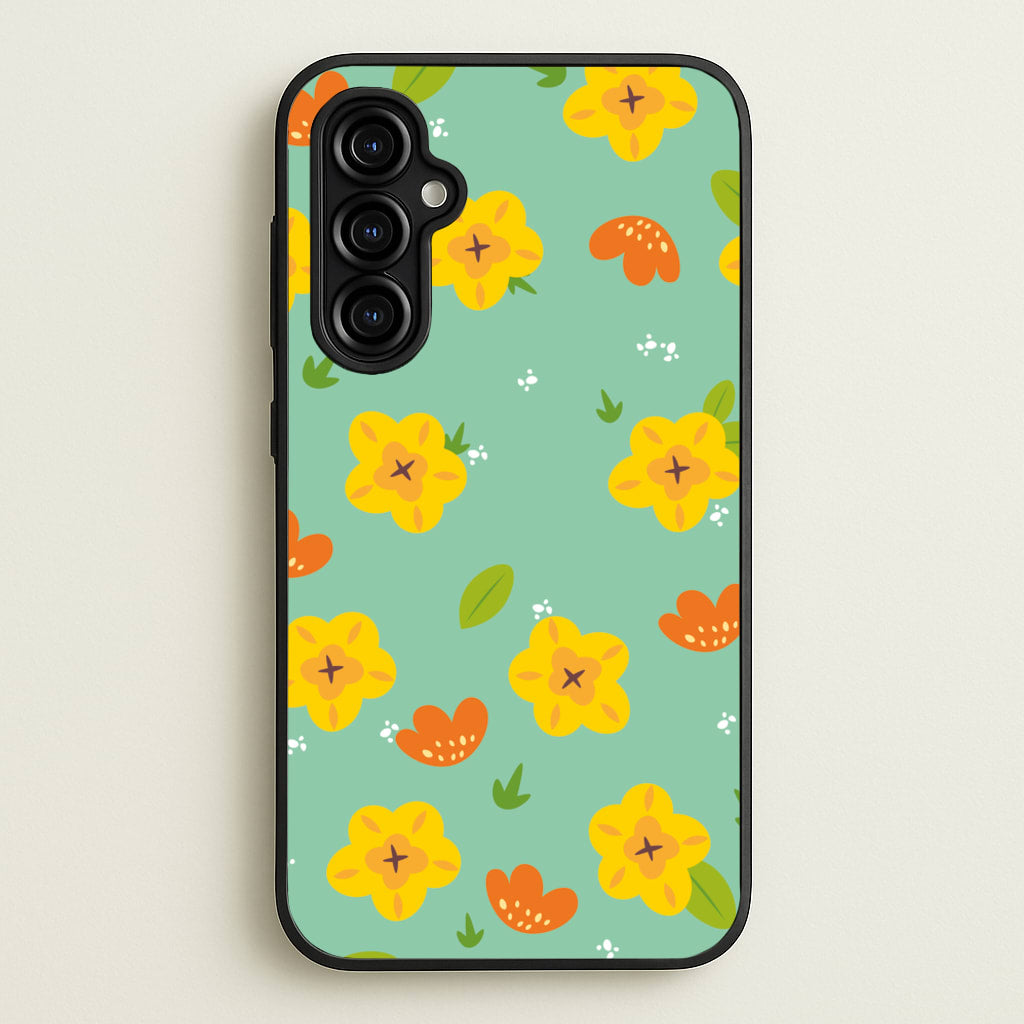 Yellow And Orange Pattern - Floral - Floral Phone Case for Galaxy A54