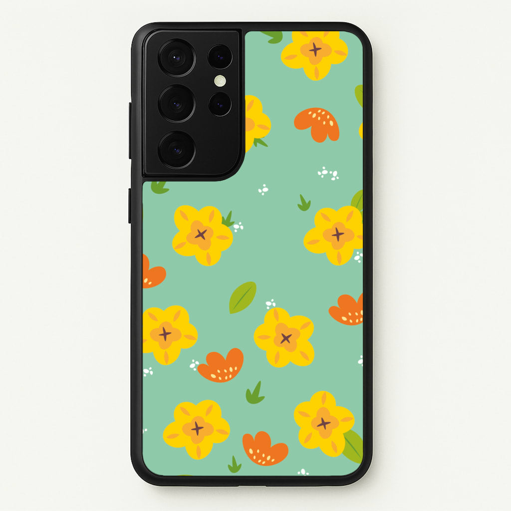 Yellow And Orange Pattern - Floral - Floral Phone Case for Galaxy S21 Ultra