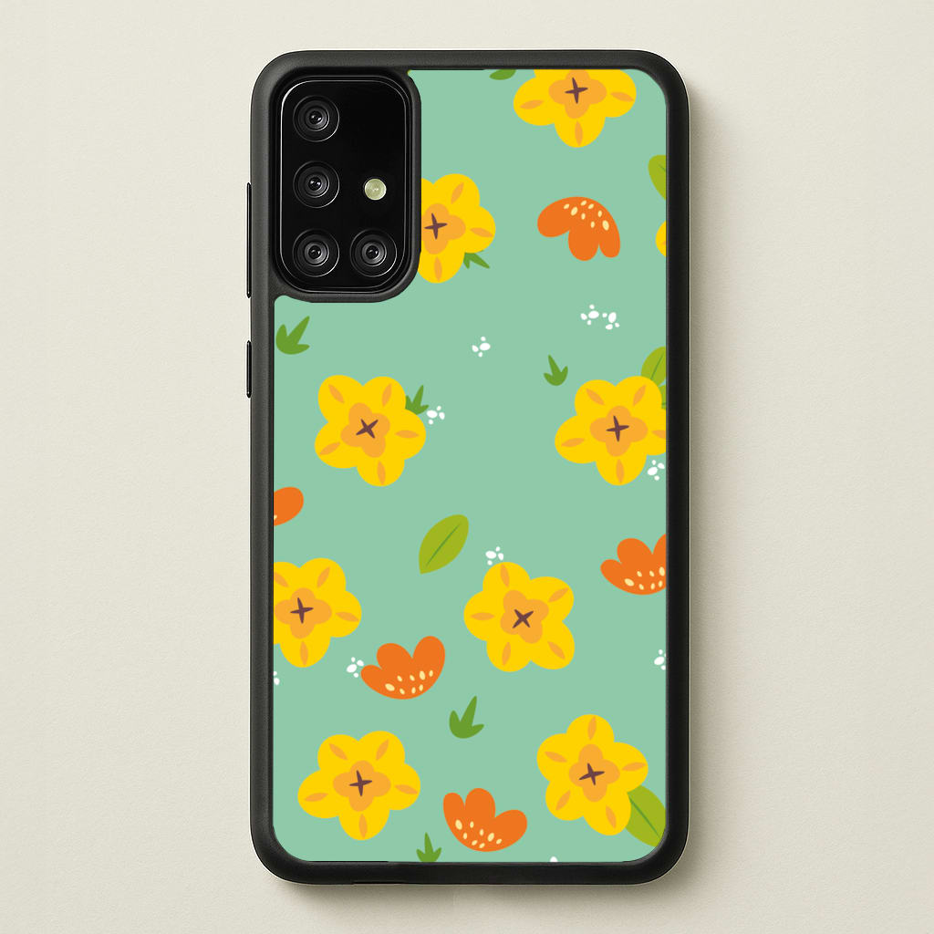 Yellow And Orange Pattern - Floral - Floral Phone Case for Galaxy A71