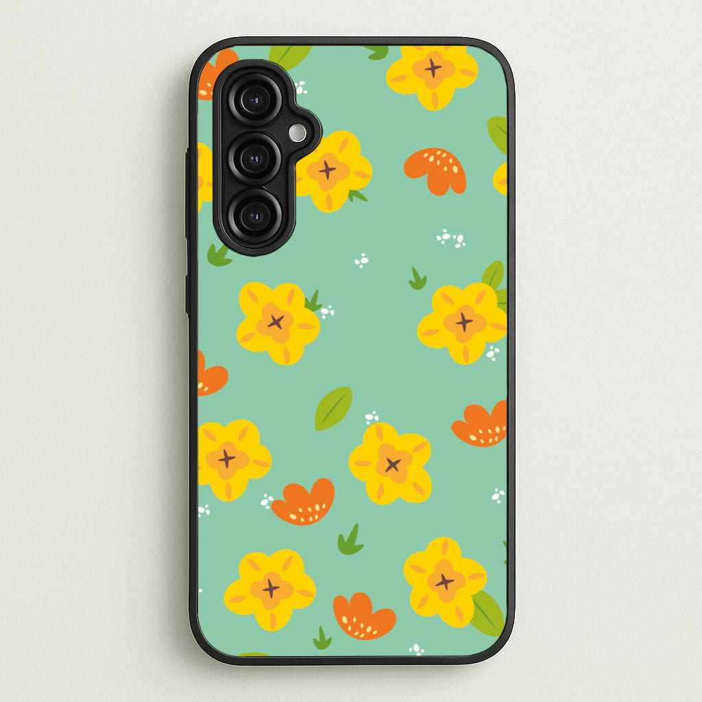 Yellow And Orange Pattern - Floral - Floral Phone Case for Galaxy A14