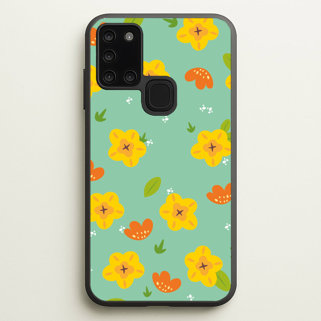 Yellow And Orange Pattern - Floral - Floral Phone Case for Galaxy A21s